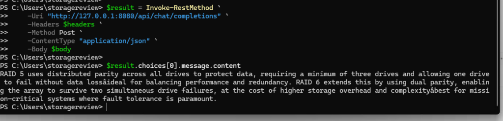The authenticated local API returned a successful chat completion through the Jan V3.5 4B benchmark preset.